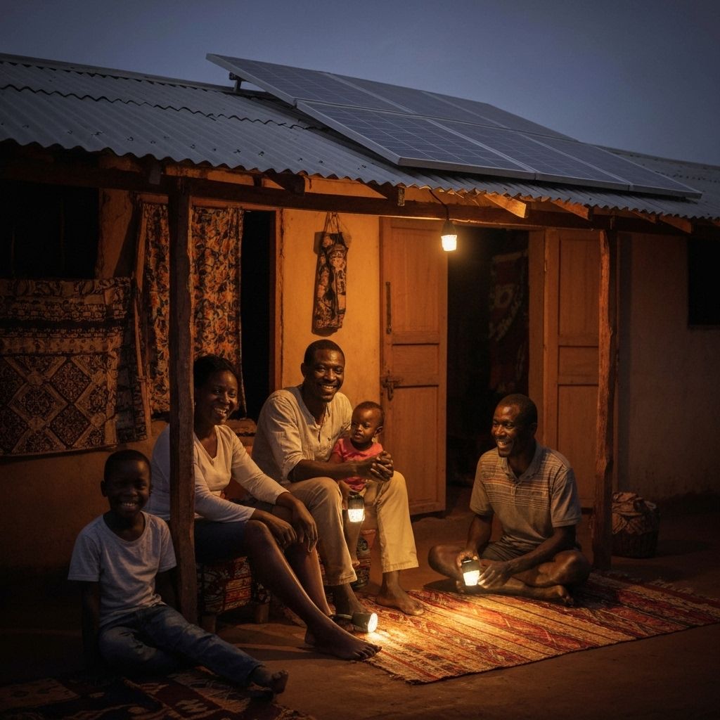African family with solar lights