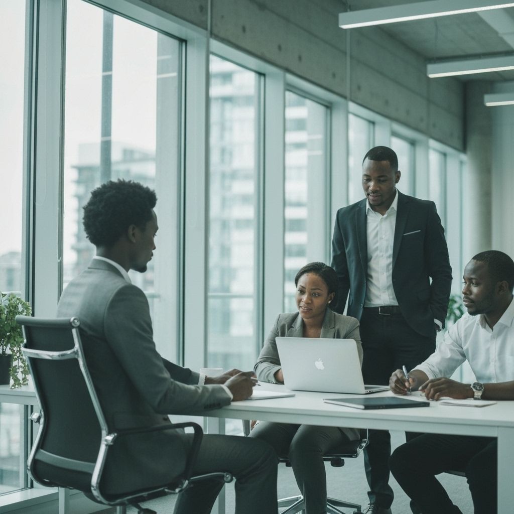 African team collaborating in modern office