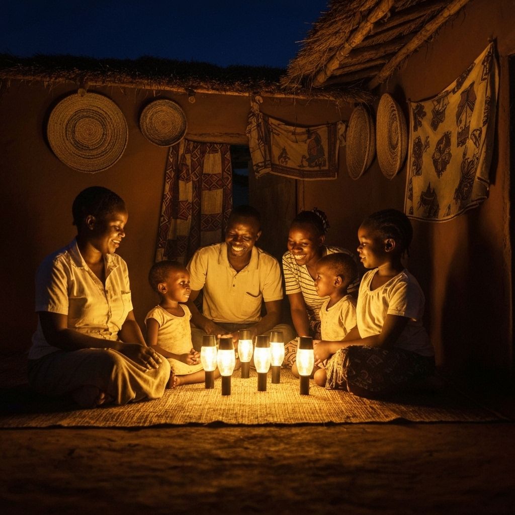 Happy family with solar lights